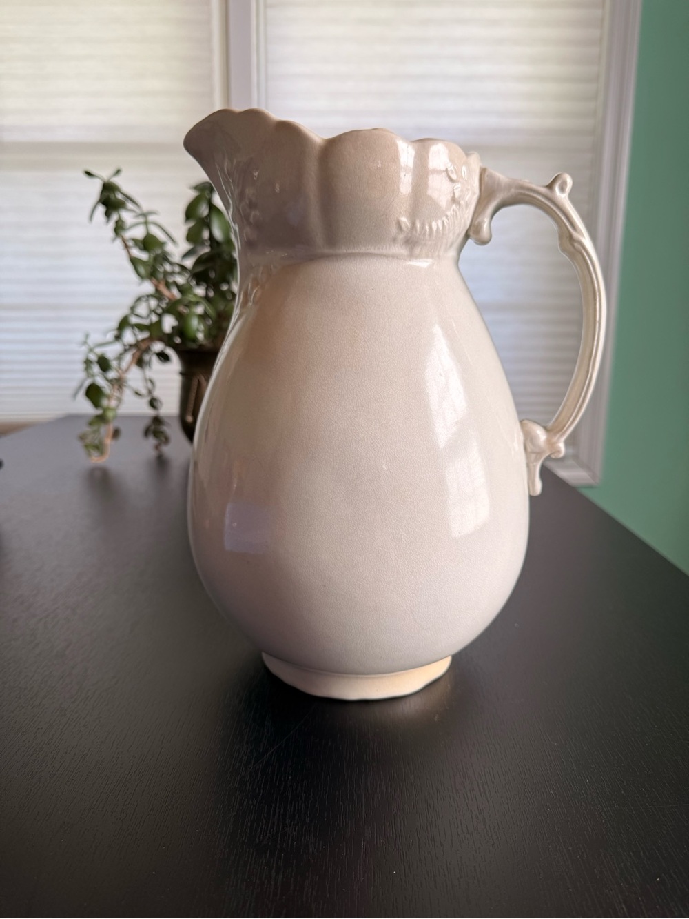 Antique Mellor & Co. English Pottery Pitcher Cream Relief Floral Decorated